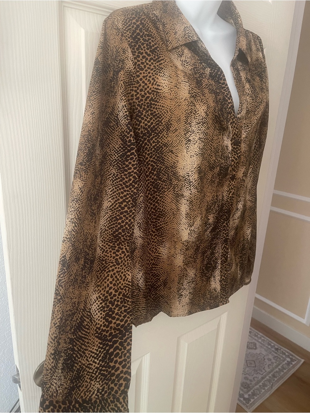 Women's Brown Animal-Print Button-Down Shirt - Picture 2 of 7